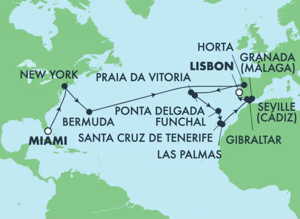 It is a map of the trip from Miami, FL to Portugal